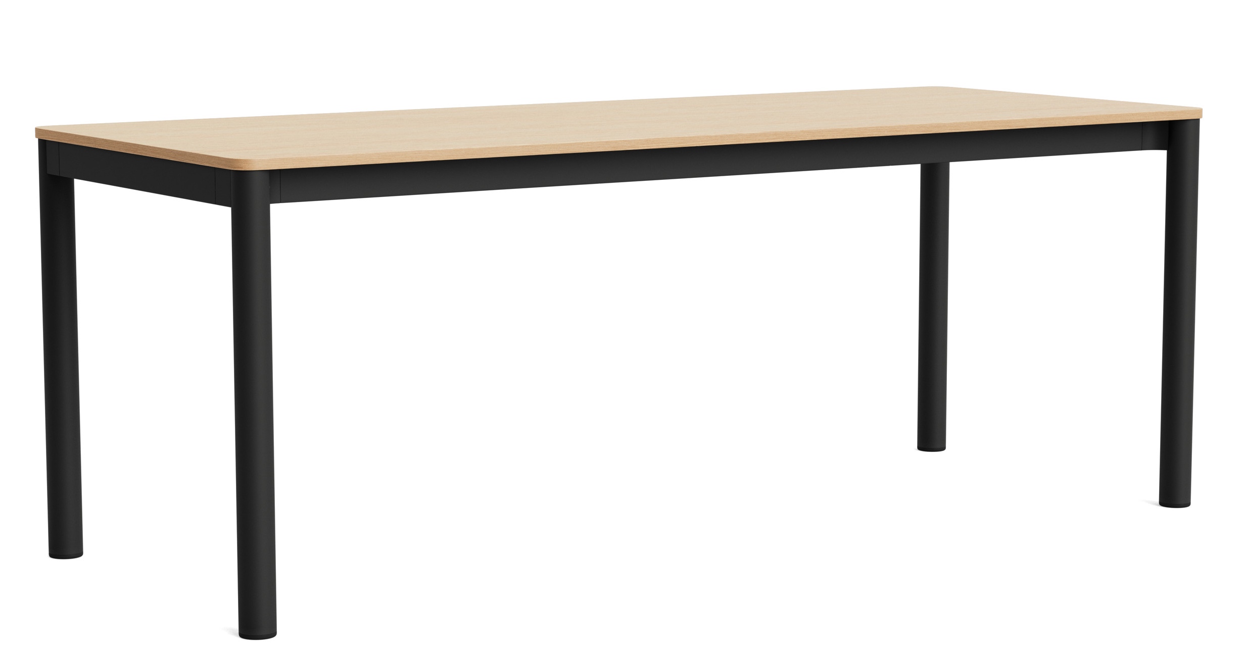Annex Table Flush Esstisch von Hay mit heller Tischplatte und schwarzem Metallgestell, freigestellt.