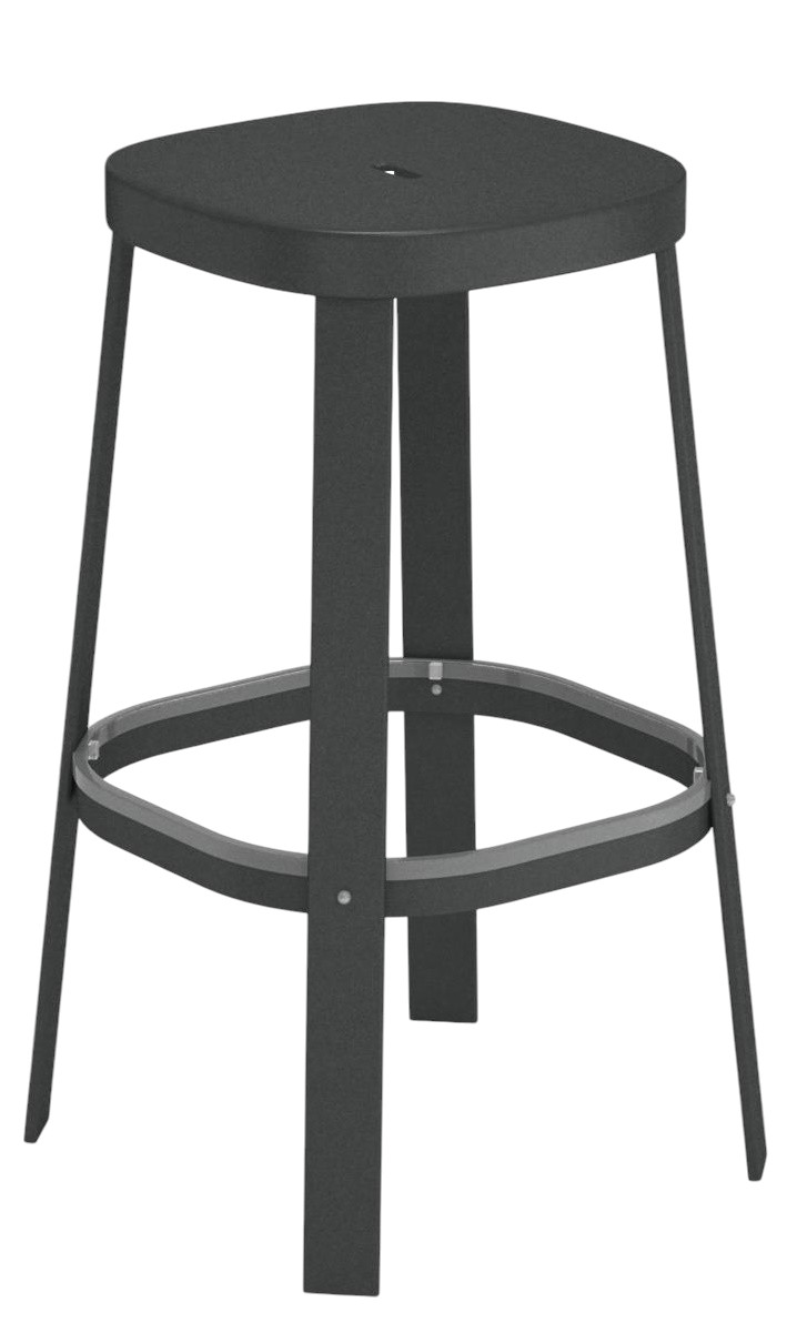 Thor Barstool Barhocker Outdoor Emu, grauer Metall-Barstuhl mit Fußstütze für den Außenbereich.