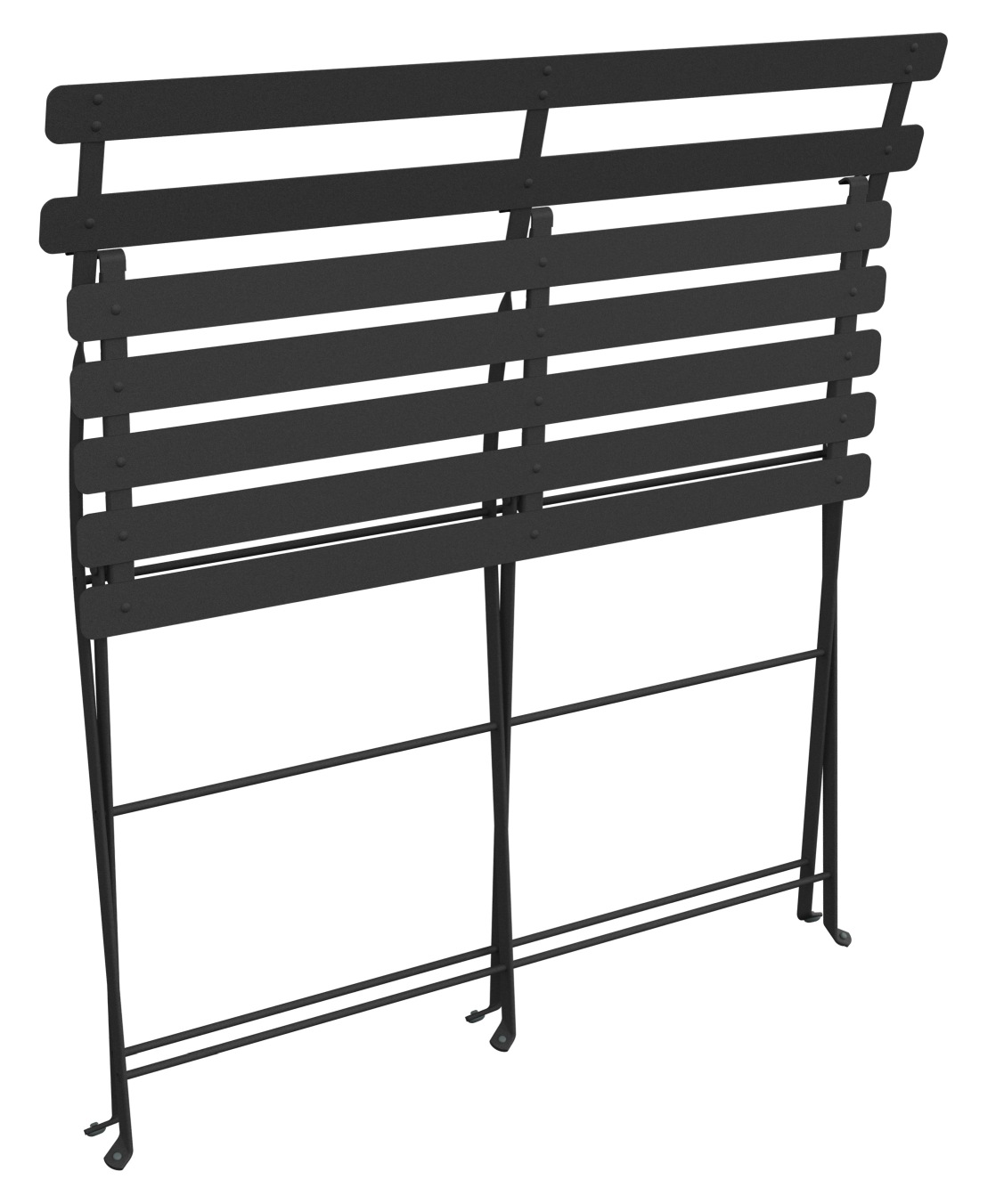 Schwarze Bistro Klappbank für zwei Personen von Fermob, ideal für Garten, Balkon oder Terrasse.