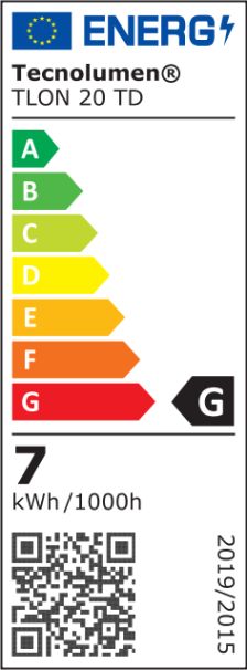 Energielabel der Tecnolumen Bulo Micro Tischleuchte, Energieeffizienzklasse G, Verbrauch 7 kWh/1000h.