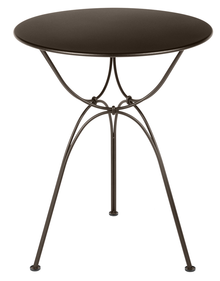 Airloop Tisch von Fermob, Ø 60 cm, brauner Outdoor-Tisch mit filigranem Metallgestell für Garten und Balkon.