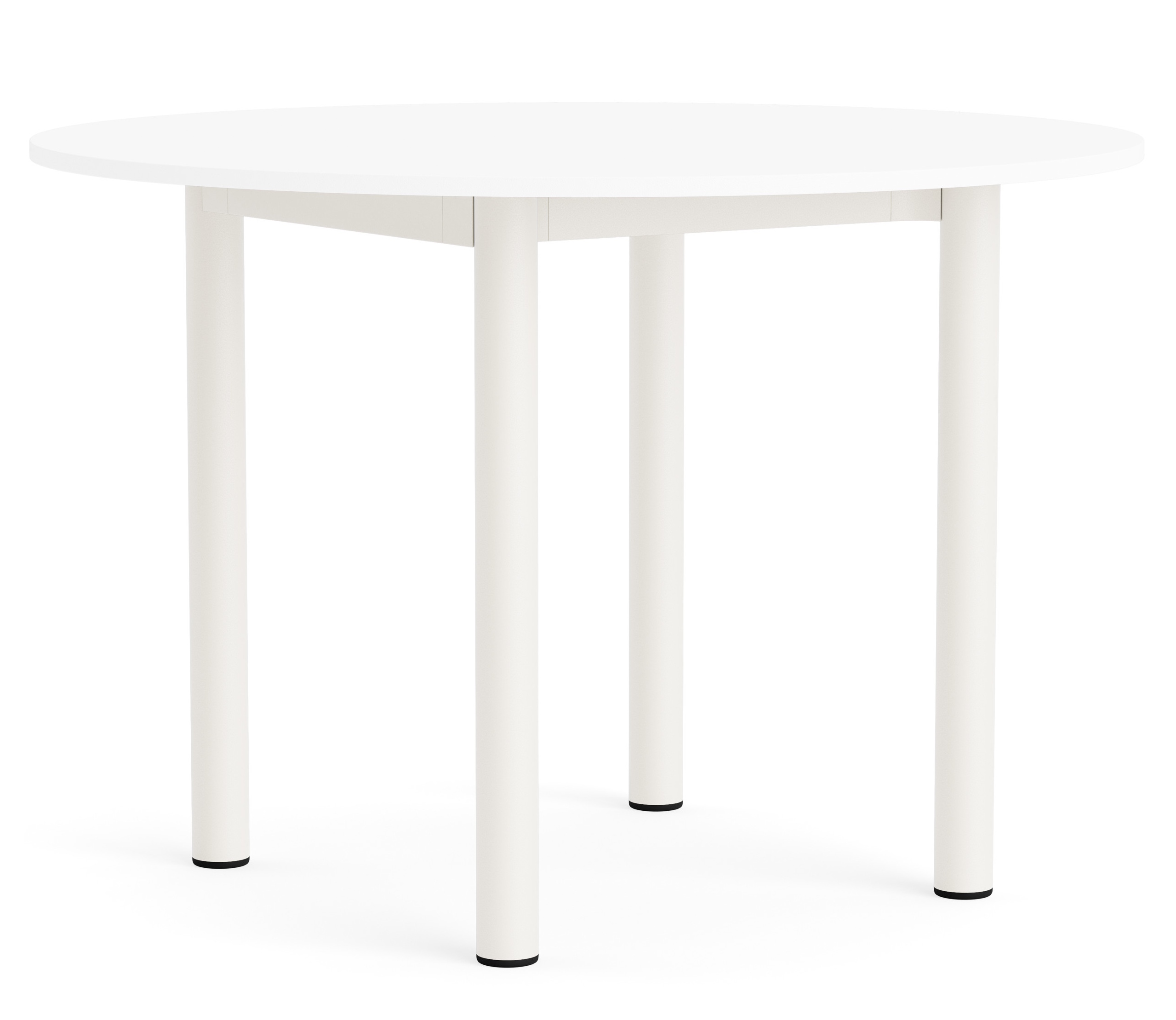Weißer Annex Table Round Esstisch von Hay mit runder Tischplatte und zylindrischen Beinen.