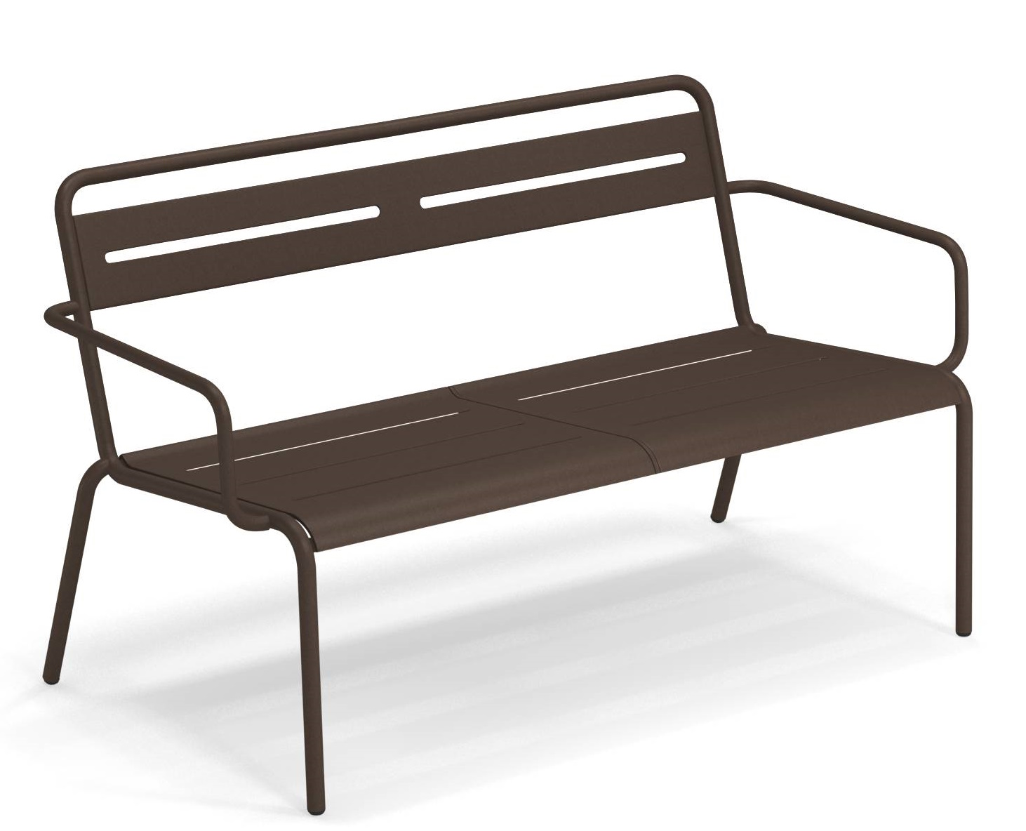 Braunes Star Sofa Outdoor von Emu, eine moderne 2-Sitzer Gartenbank aus pulverbeschichtetem Stahl.