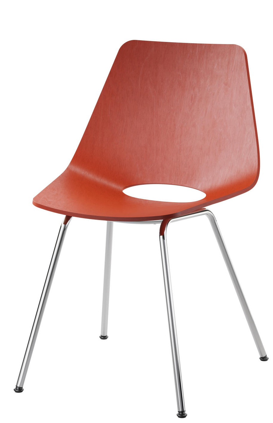 S 661 Thonet Stuhl aus Stahlrohr mit rotbrauner Sitzfläche und verchromtem Stahlrohrgestell, modernes Möbeldesign.