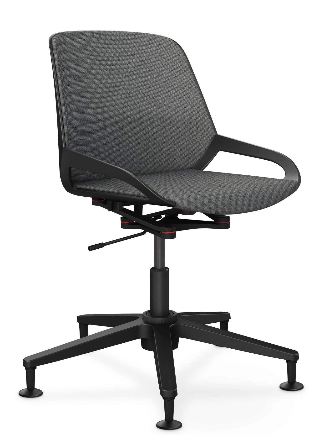 Numo Task Bürodrehstuhl von Aeris mit Säule und Gleitern, ergonomischer Arbeitsstuhl in Grau und Schwarz.