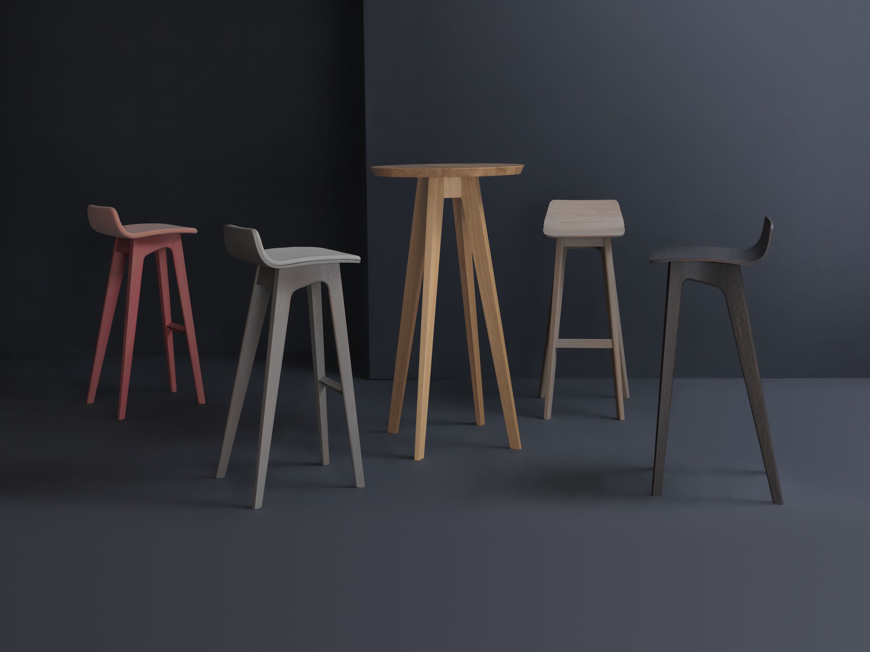 CENA High Hochtisch aus Holz mit passenden Barhockern in verschiedenen Farben. Modernes Design.