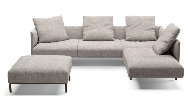Beiges Muud Sofa von Walter Knoll mit Ottomane und losen Kissen, freistehend.