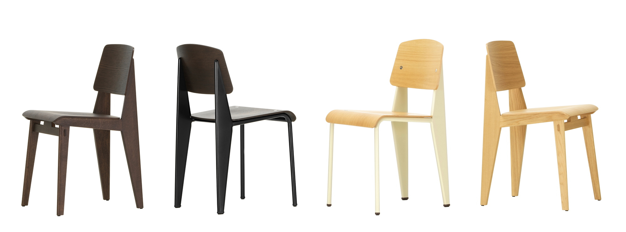 Vitra Chaise Tout Bois Stühle in verschiedenen Holzfarben, Designklassiker für Esszimmer und Wohnbereich.
