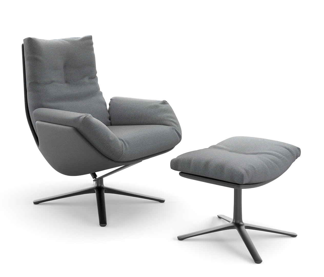 Grauer Cordia Lounge Sessel mit Hocker, bequeme Sitzgelegenheit für Wohnzimmer und Büro.