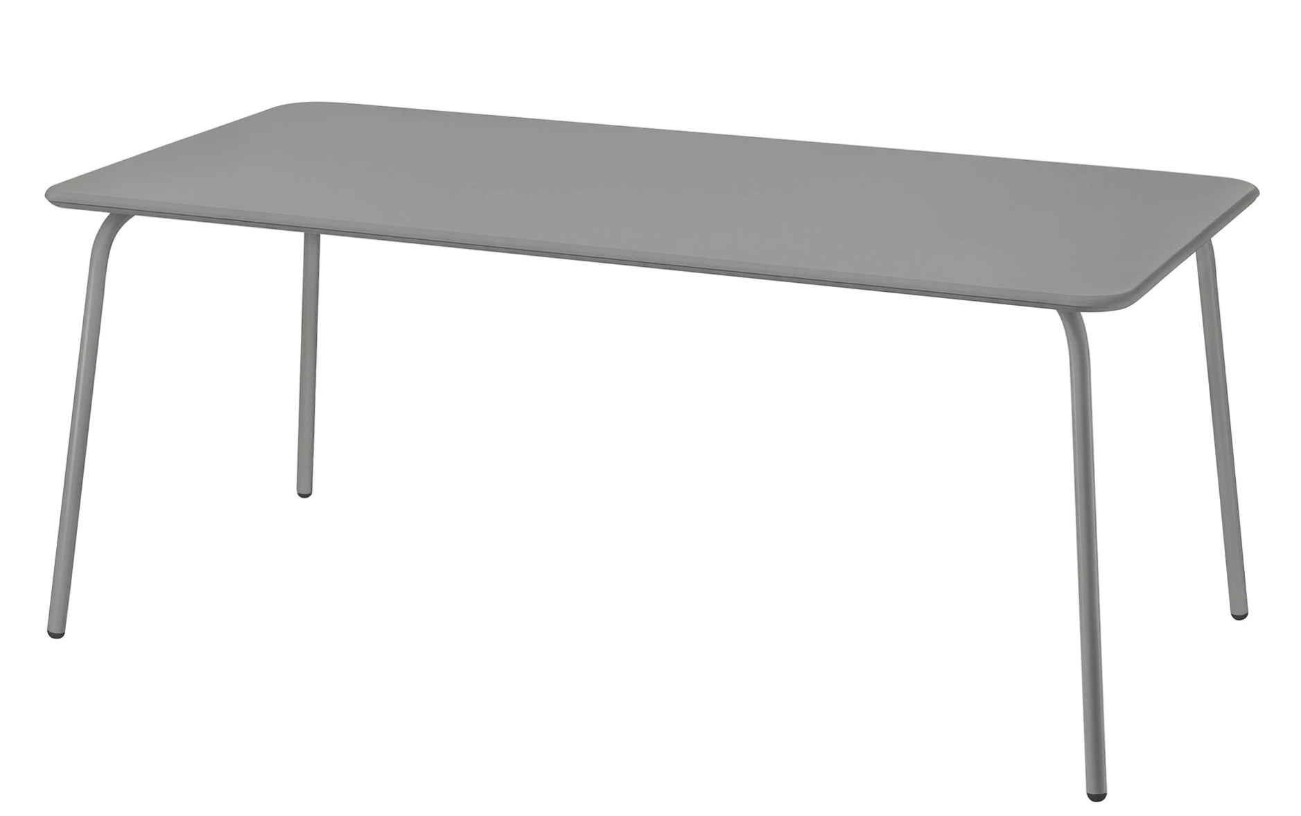 Blomus Yua Esstisch Outdoor, grauer Gartentisch mit minimalistischem Design und vier filigranen Tischbeinen.