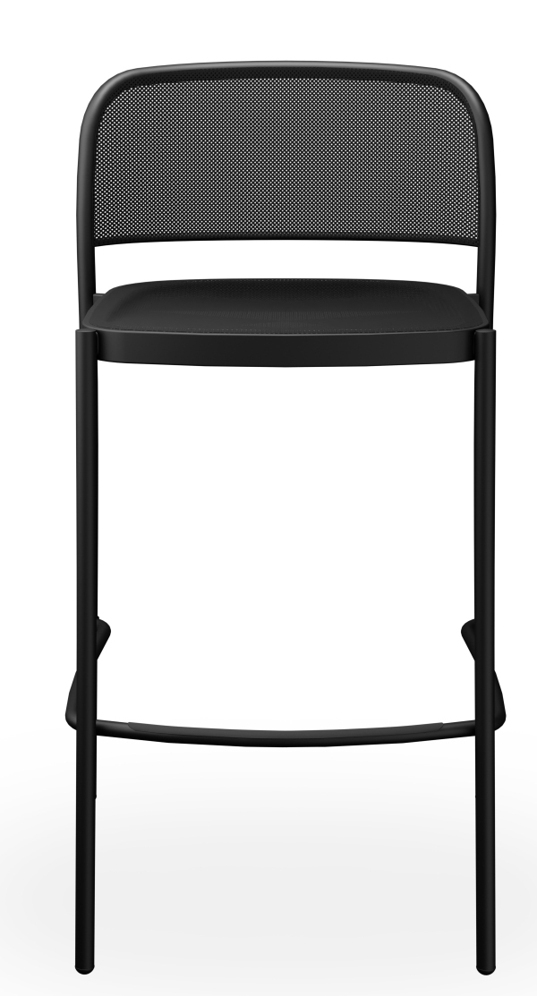 Schwarzer Cafè Barstool Barhocker von Emu für den Außenbereich, mit Rückenlehne und Fußstütze.