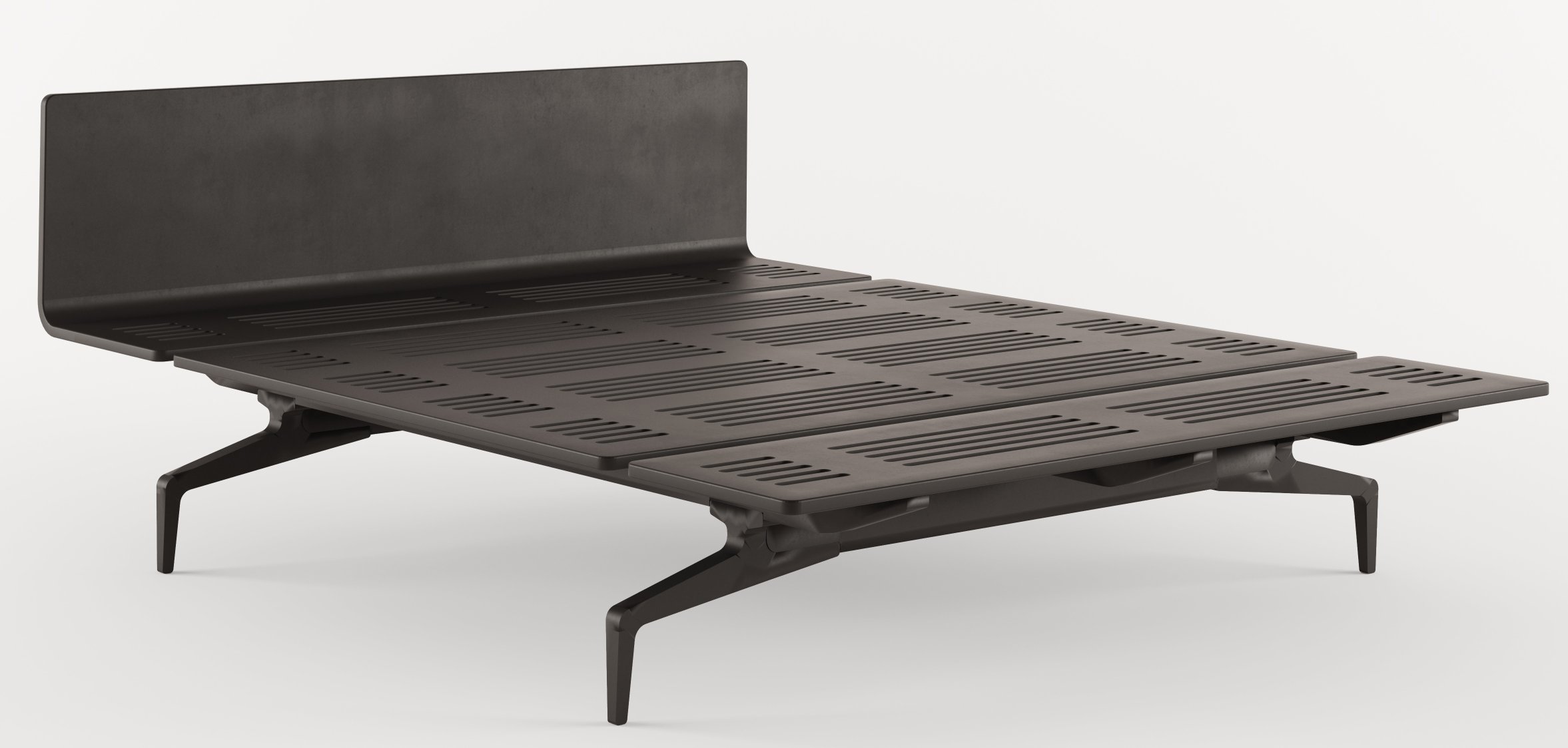 Legnoletto Bett von Alias in dunklem Holz mit Lattenrost und minimalistischem Design.