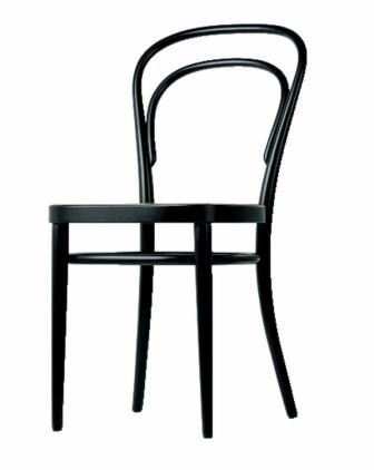Schwarzer 214 M Bugholzstuhl von Thonet, ein klassischer Kaffeehausstuhl mit elegant geschwungenem Design.