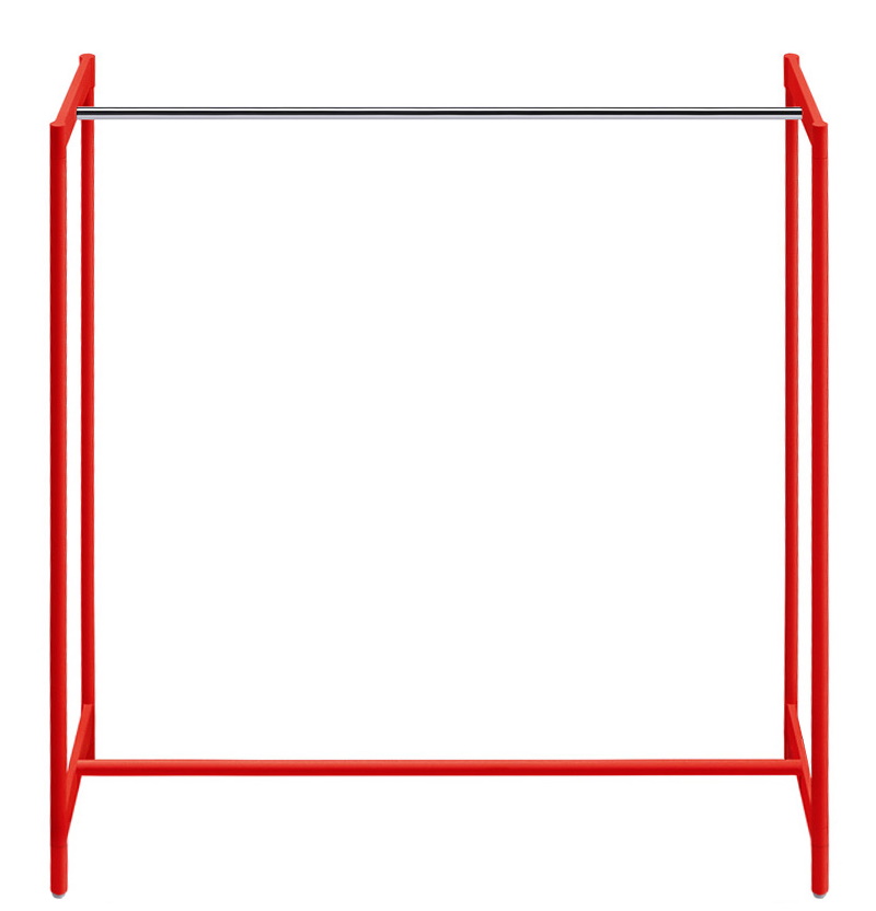 Roter Rexite Meeting Kleiderbügelständer aus Metall mit verchromter Kleiderstange für Büro und Garderobe.