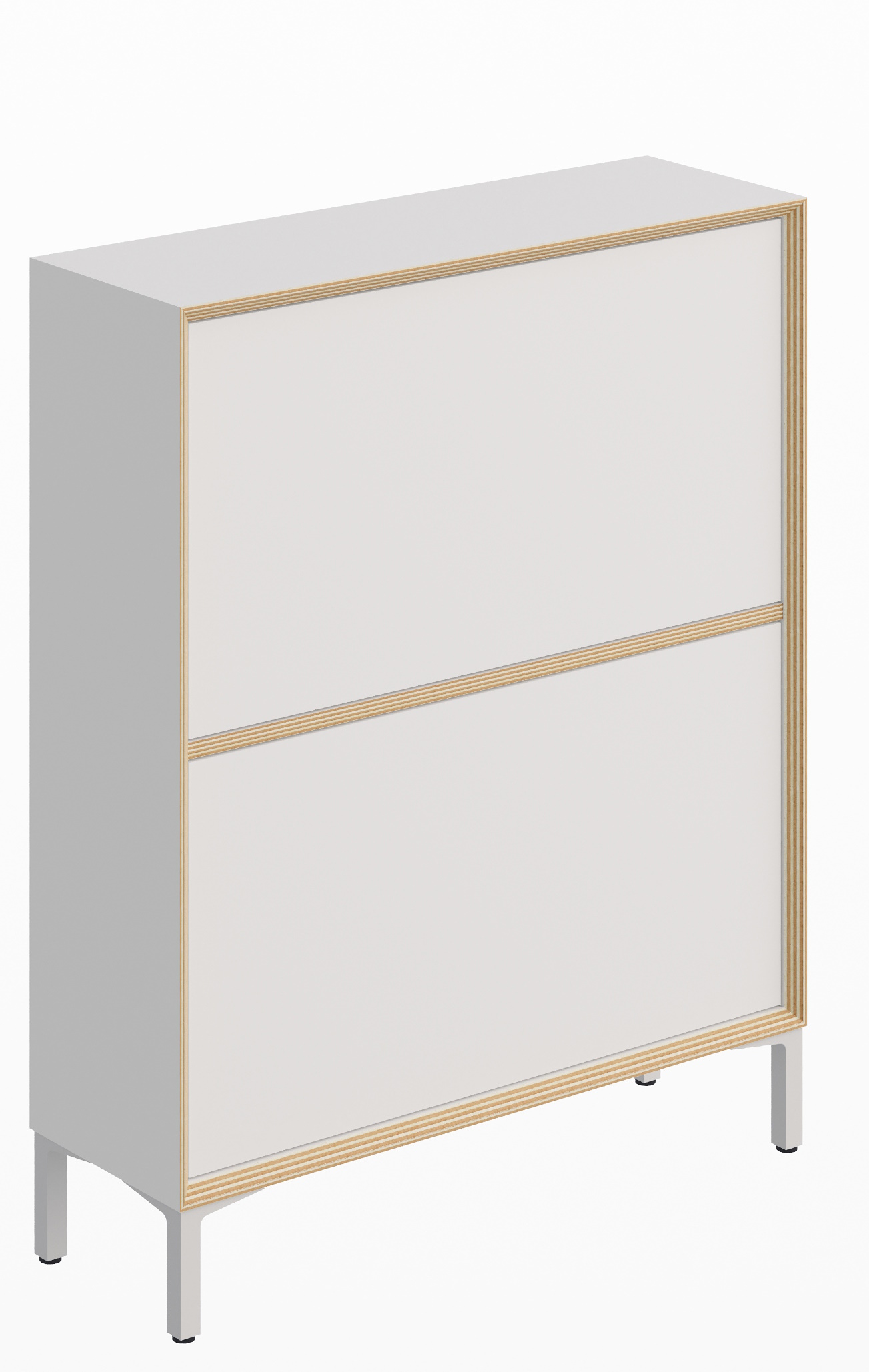 Vertiko Schuhschrank von Müller Möbelwerkstätten, weißer Schuhkipper mit zwei Fächern und hellen Holzdetails.