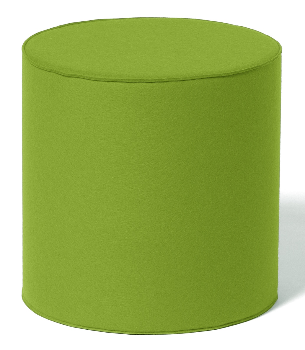 Moderner, zylinderförmiger Sitzhocker in Grün, ideal als flexible Sitzgelegenheit oder Beistelltisch im Wohnbereich.