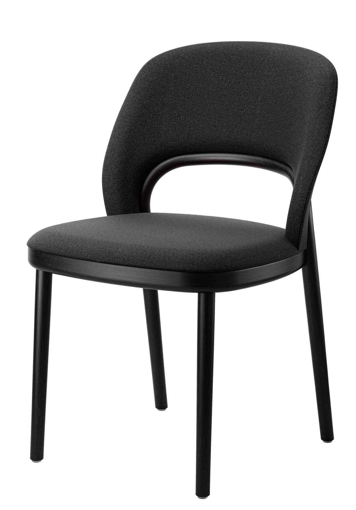 Schwarzer Thonet 520 P Polsterstuhl mit Stoffbezug und Holzgestell, ideal für Esszimmer und Wohnbereich.