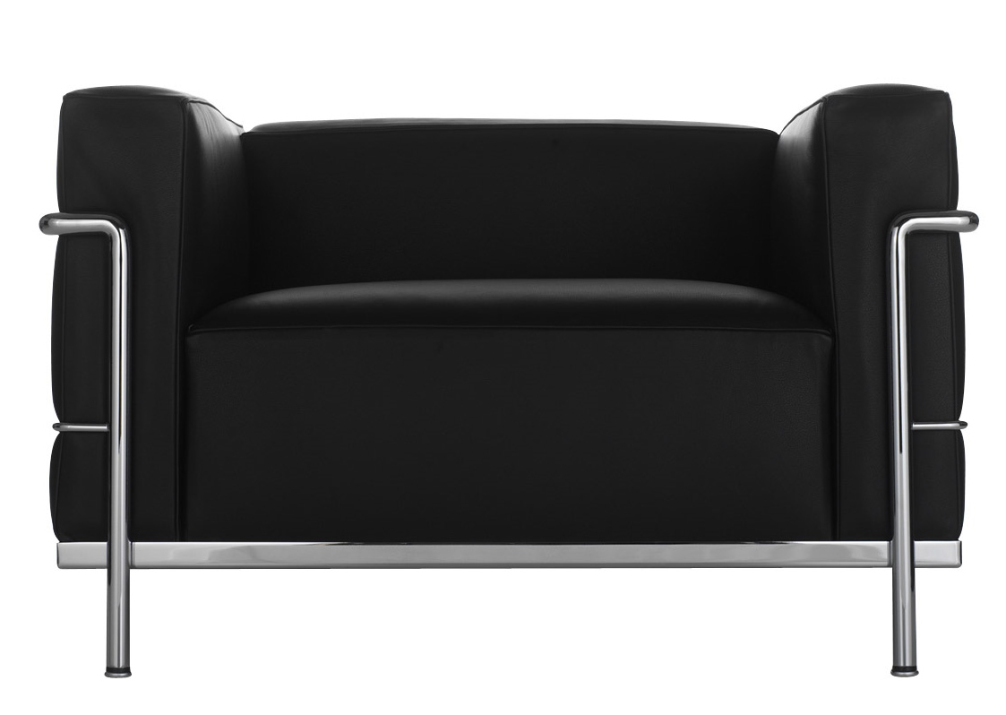 Schwarzer 3 Fauteuil Grand Confort Sessel von Cassina mit verchromtem Stahlrohrgestell, Frontansicht.