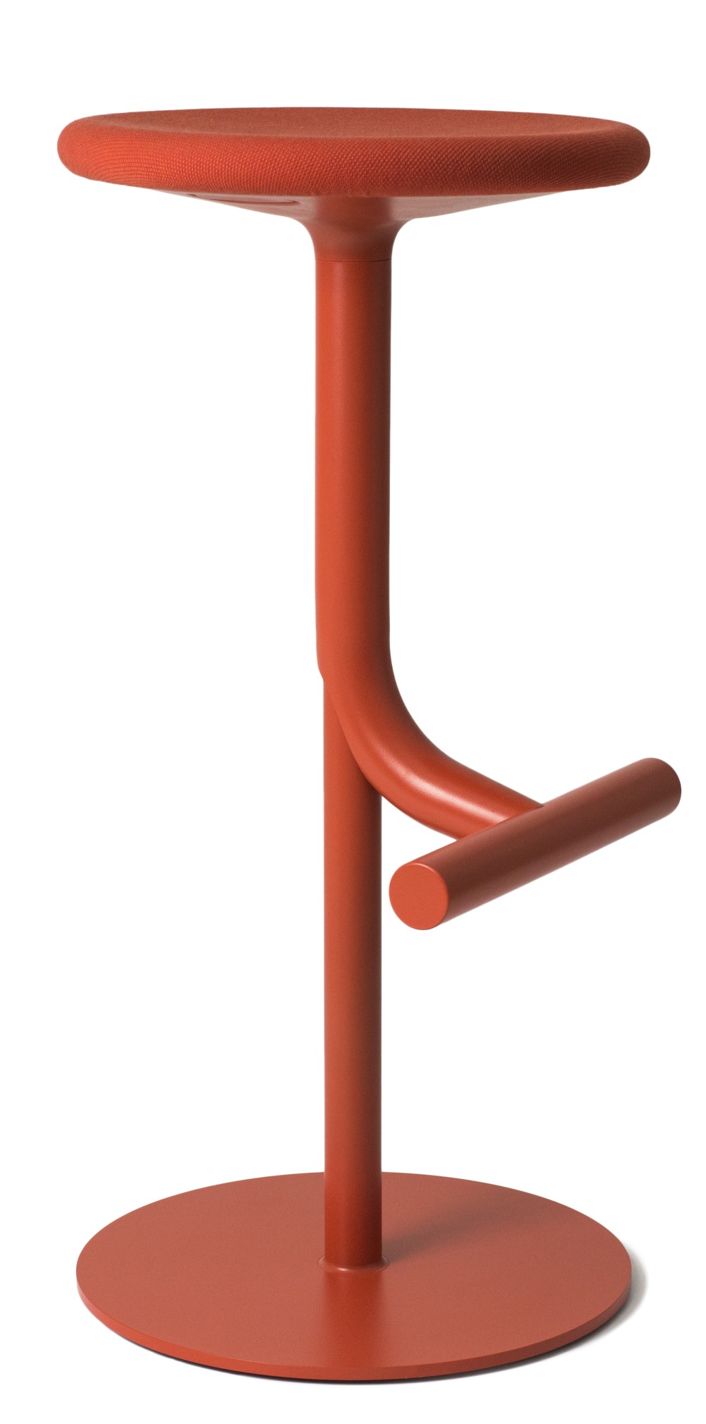 Tibu Stool Hocker von Magis, moderner Barhocker in Orange mit Fußstütze und rundem Sitz.