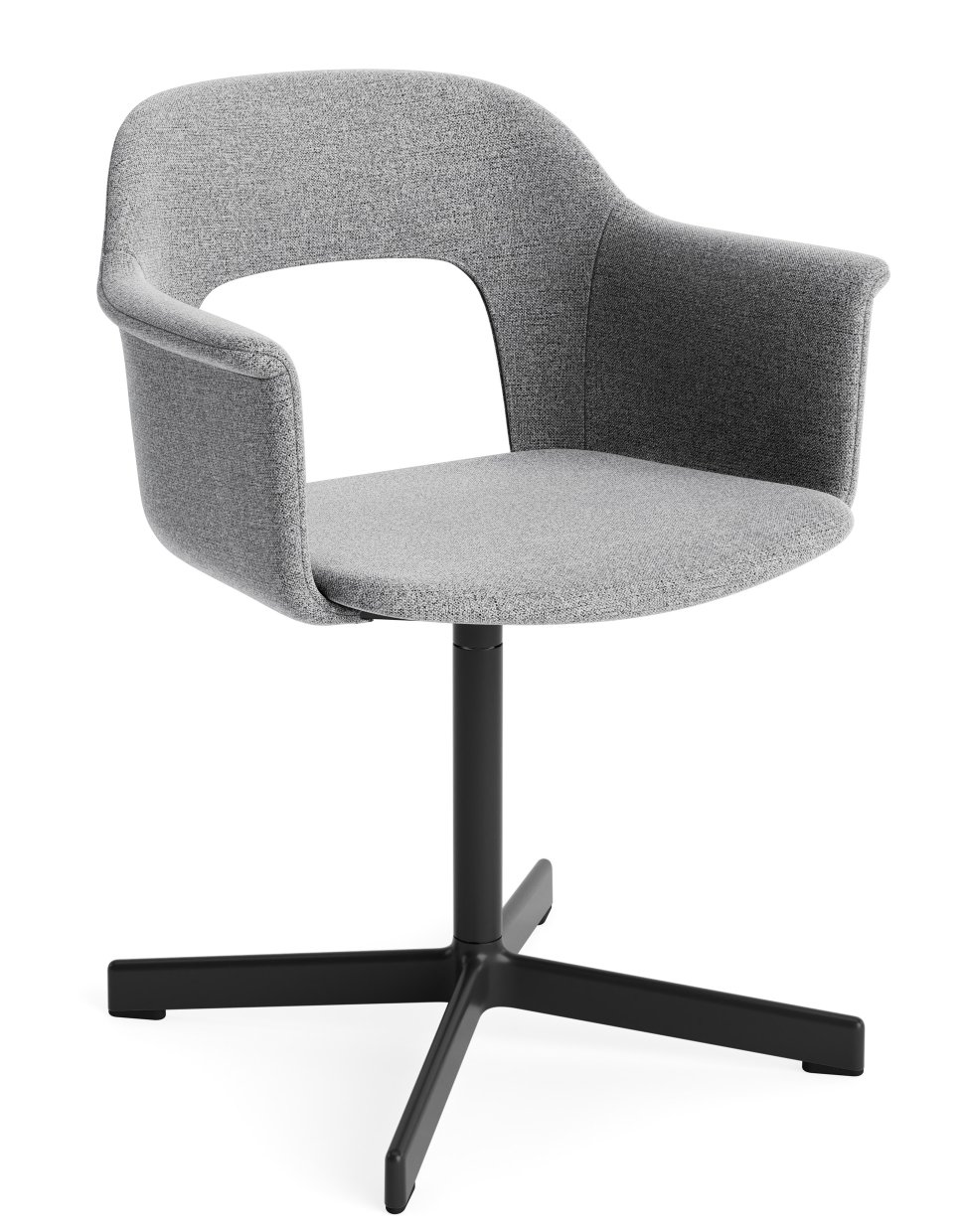 Layout Armchair 234 von Hay, grauer Bürostuhl mit Armlehnen und schwarzem Fußkreuz, modernes Design.