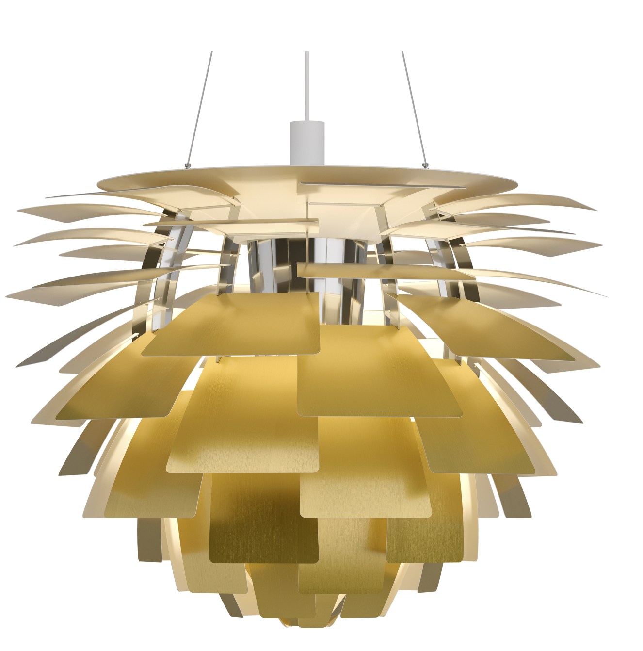 PH Artichoke Pendelleuchte von Louis Poulsen in Messing, eine moderne Designerlampe für stilvolle Innenräume.