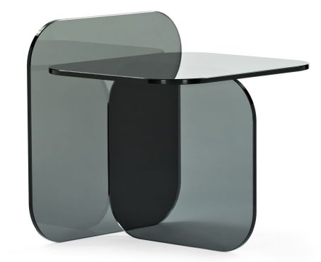 Grauer Sol Beistelltisch von ClassiCon, moderner Design Tisch aus Glas für Wohnzimmer.