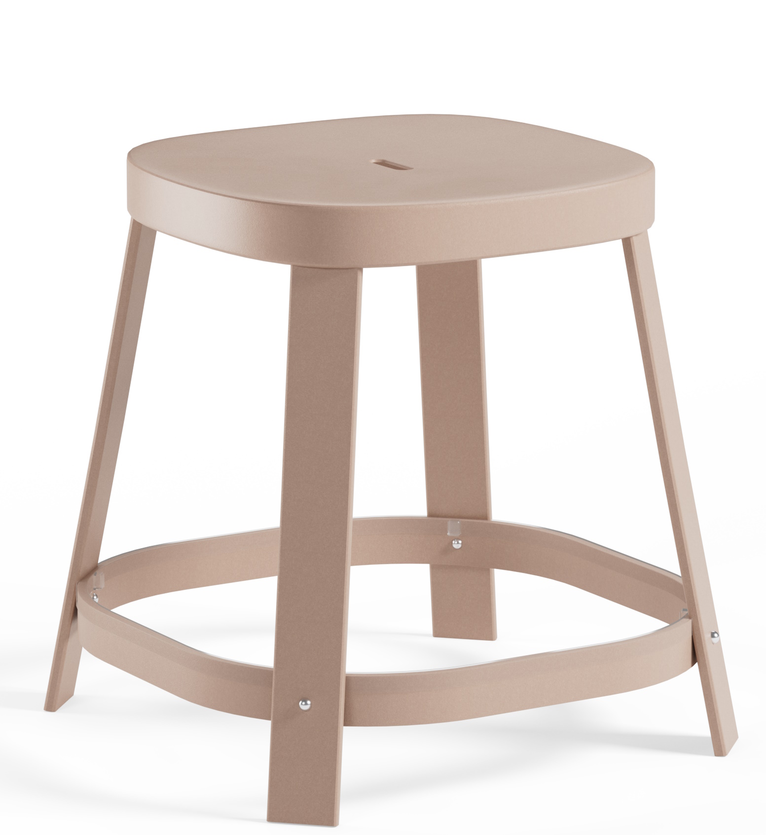 Nahaufnahme des Emu Thor Dining Stool, ein niedriger Barhocker für den Außenbereich in Beige.