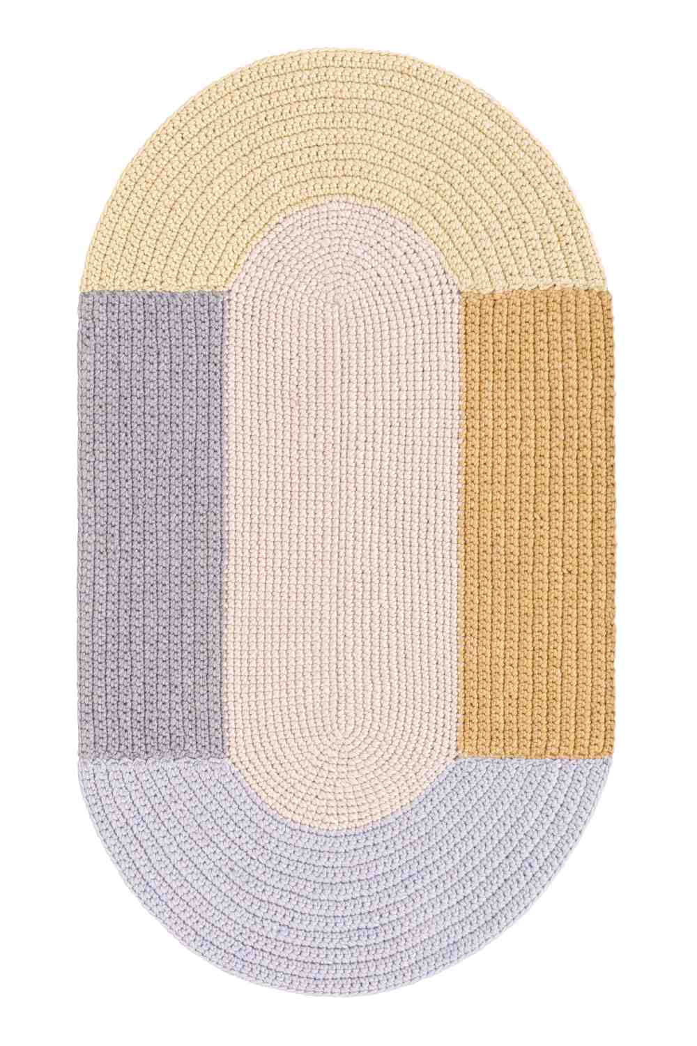 Handgefertigter The Crochet Collection Teppich, 180x100 cm, beige, mit geometrischem Muster und Häkelstruktur für Wohnzimmer.