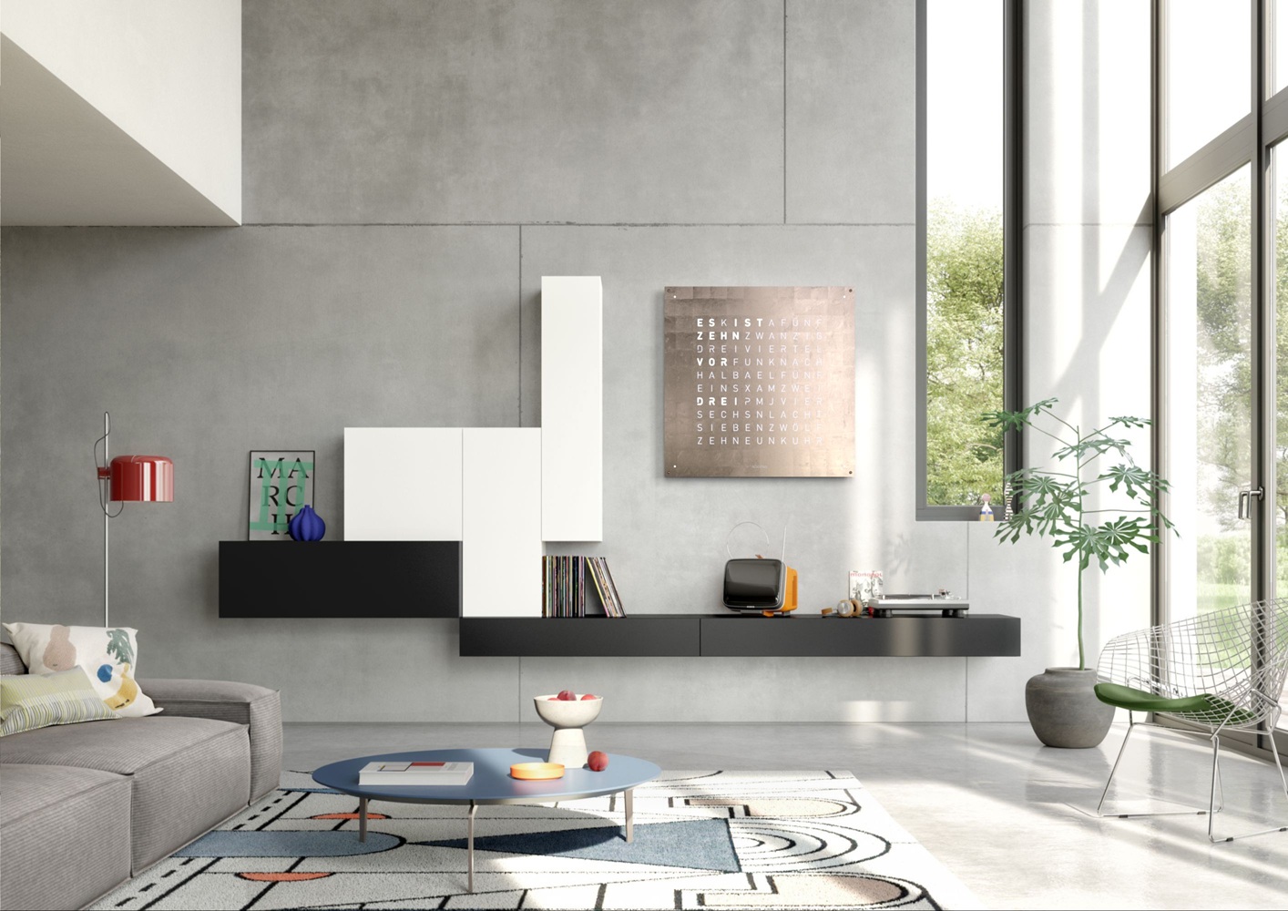 Earth 90 Creator's Edition wandklok / Tijdsobject Duits QLOCKTWO