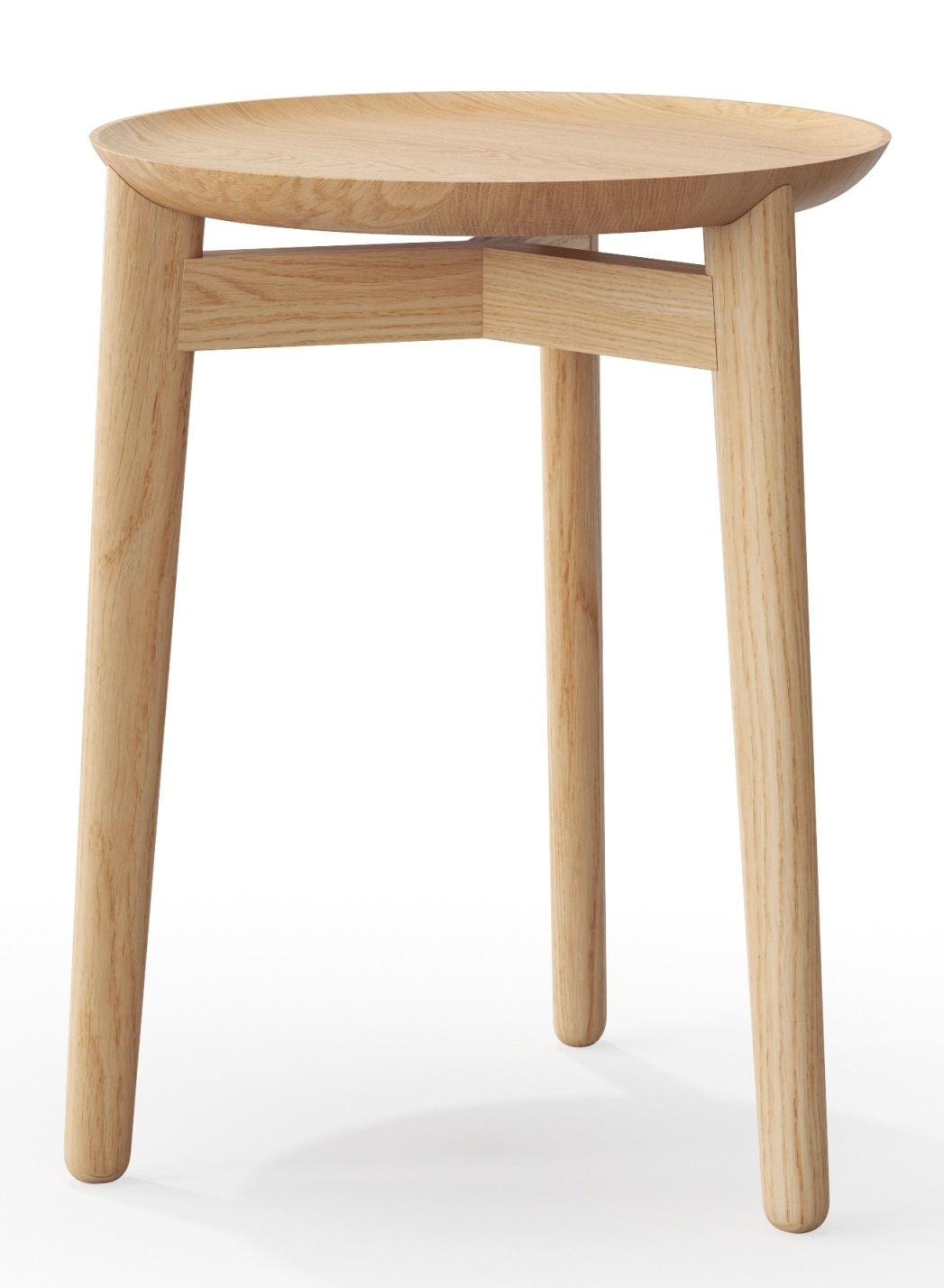Plaisir Beistelltisch aus hellem Holz, runder Tisch mit drei Beinen für Wohnzimmer und Wartebereiche.