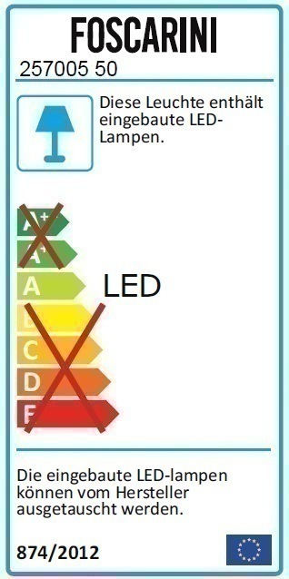 Energielabel der Foscarini Lake Wandleuchte mit LED-Technologie und Energieeffizienzklasse A.