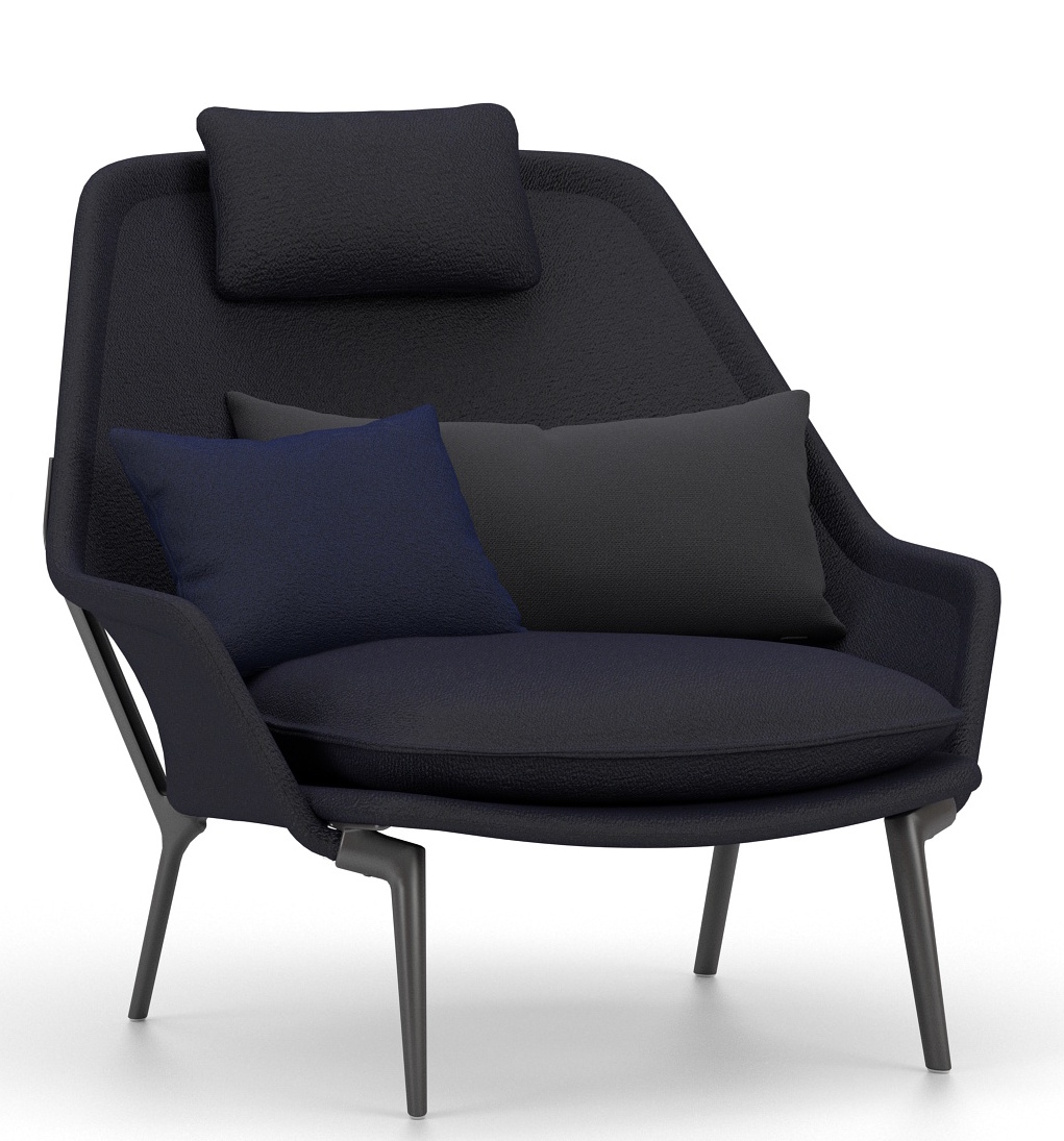 Schwarzer Slow Chair Sessel von Vitra mit Stoffbezug und Kissen für Wohnzimmer und Lounge.