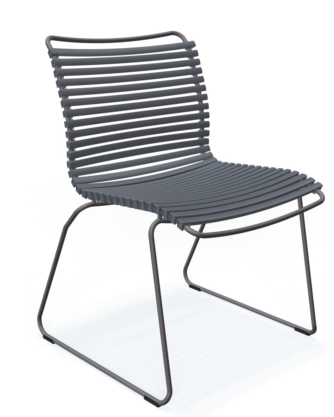 Dunkelblauer Click Dining Stuhl von Houe ohne Armlehne für den Garten oder die Terrasse.