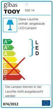 Energielabel der Tooy Molly Pendelleuchte 556.14: LED, nicht austauschbar, Energieeffizienzklasse E.