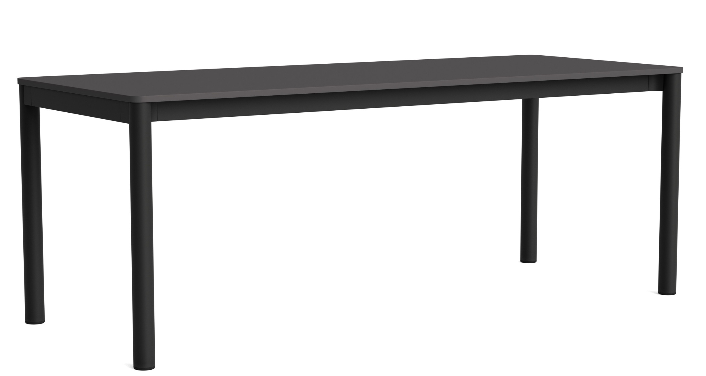 Annex Table von Hay, Esstisch mit schwarzer Tischplatte und schwarzen Metallbeinen, modernes Küchendesign.