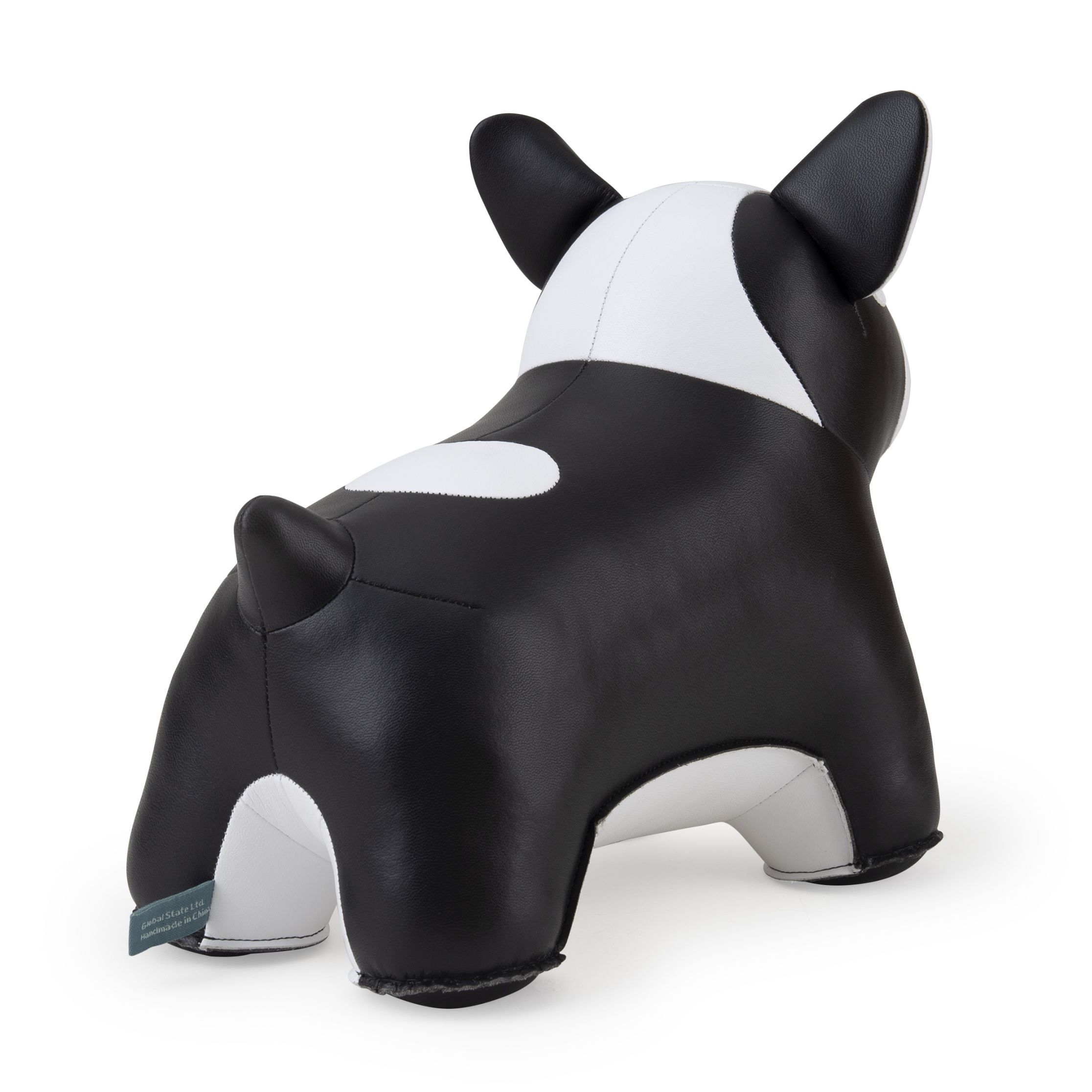 Türstopper Französische Bulldogge II von Züny, schwarz-weißes Kunstleder, Rückansicht, dekorativ und funktional.