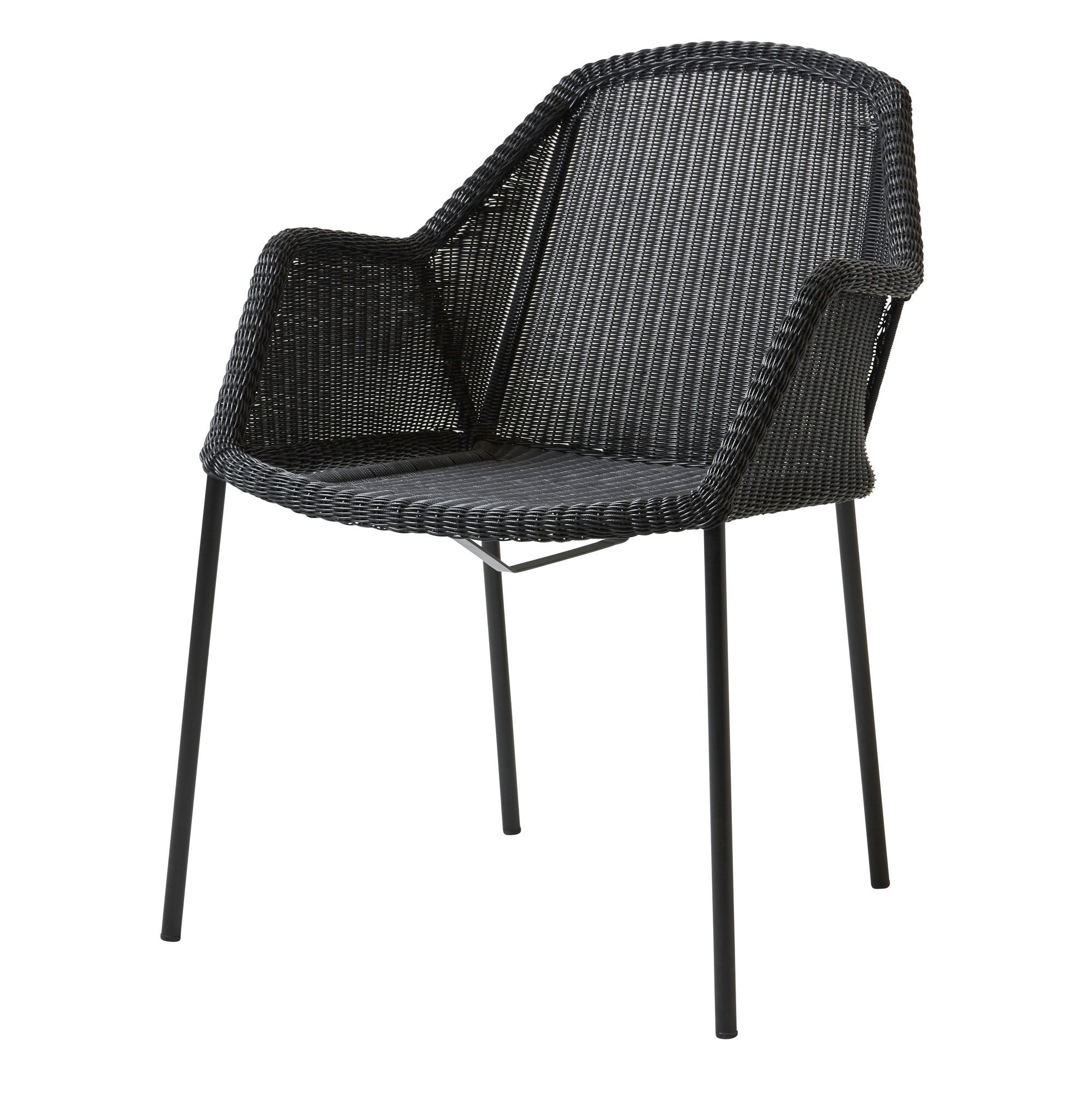 Schwarzer Breeze Stuhl von Cane-Line mit Vierfußgestell, ideal für den Outdoor-Bereich und Garten.
