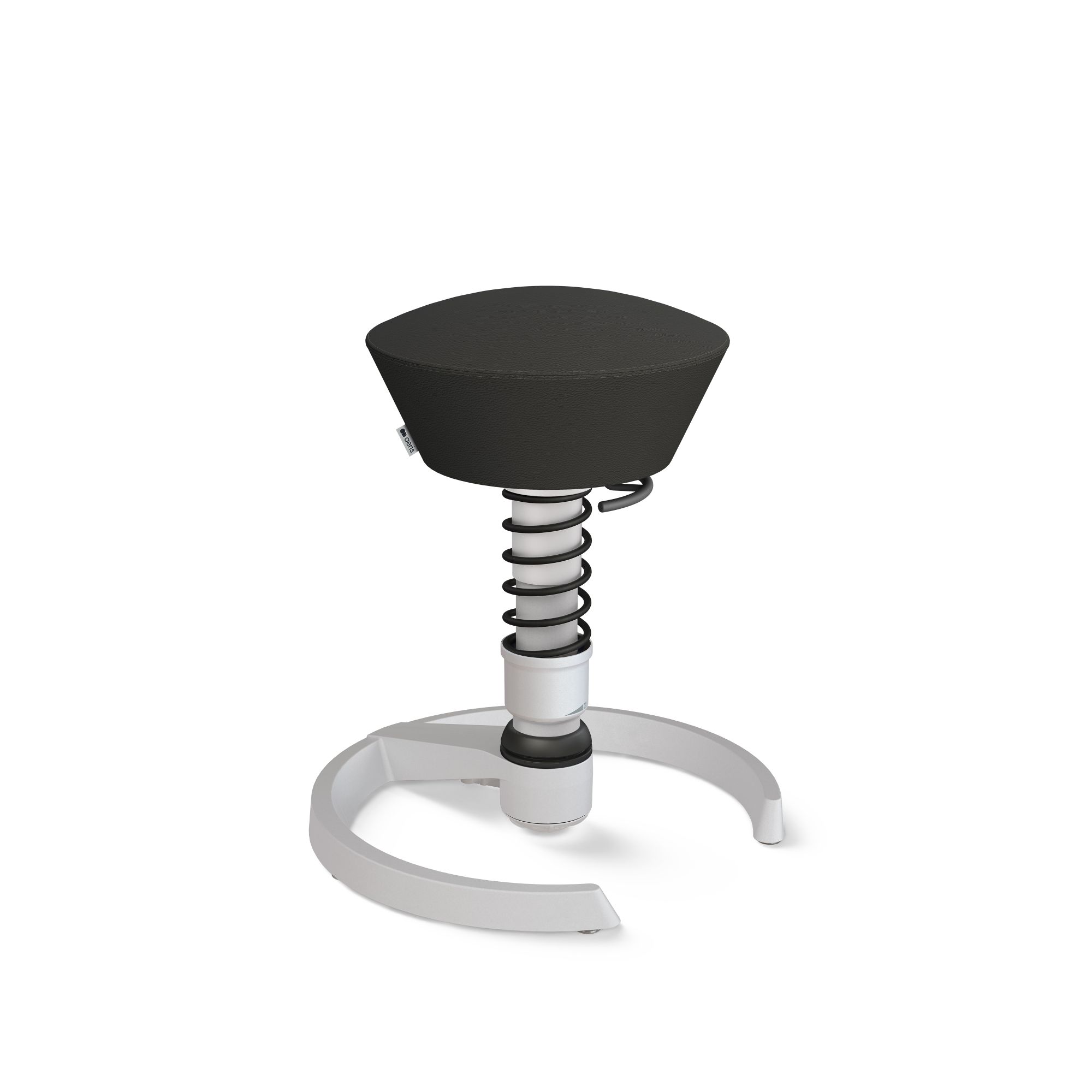 Aeris Swopper Bürostuhl mit schwarzem Sitz, Feder und weißem Fußkreuz, ergonomisch und modern.