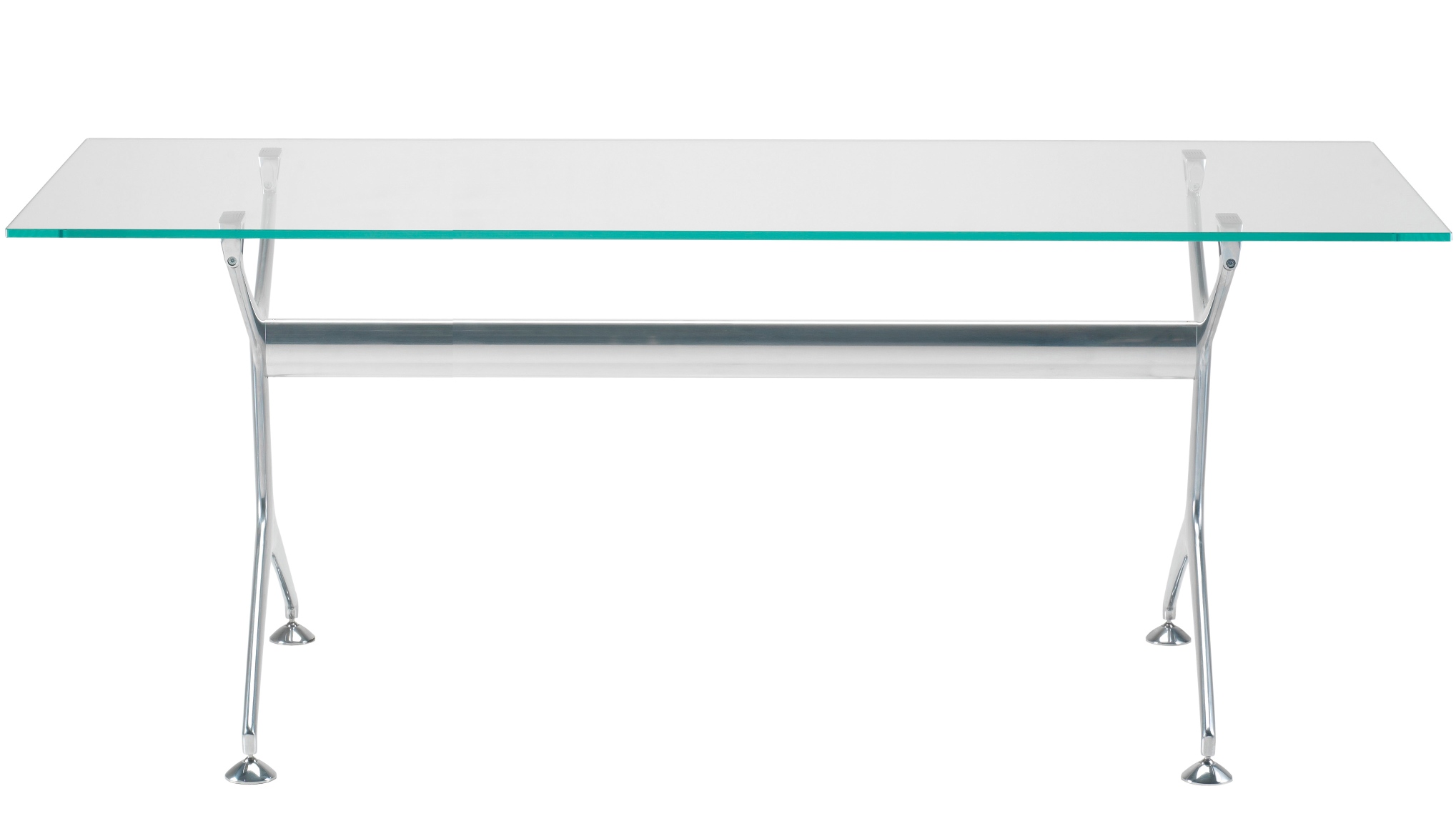 Frametable Tisch mit Glasplatte und verchromtem Stahlgestell für modernes Wohnen.
