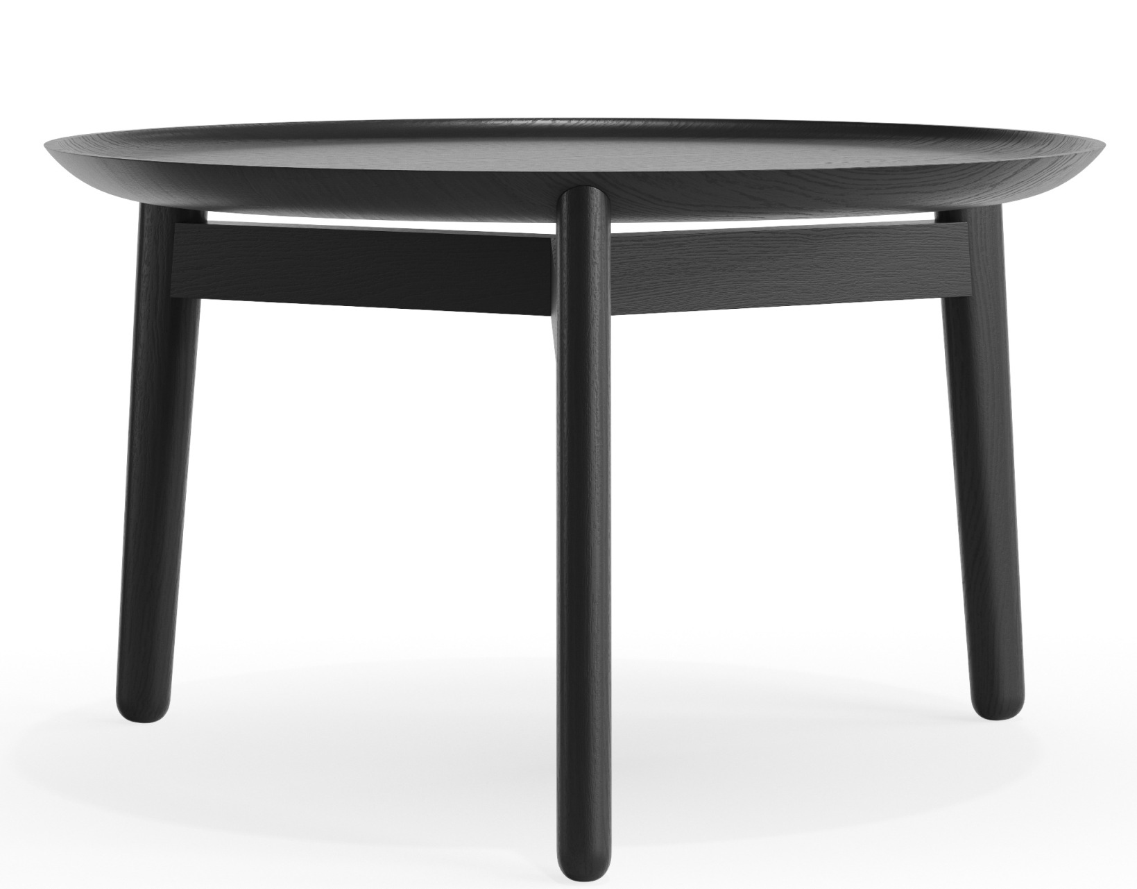 Schwarzer Plaisir Beistelltisch von Zeitraum, runder Holztisch mit drei Beinen, modernes Design für Wohnzimmer und Wartebereiche.