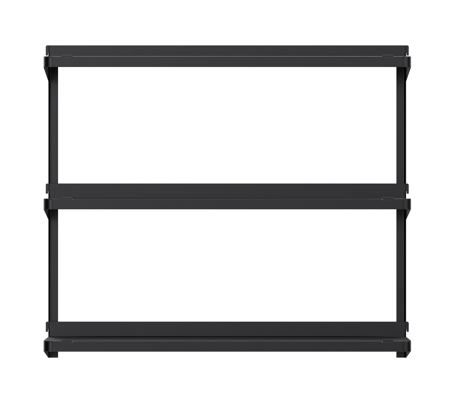 Schwarzes Click Wandregal von New Tendency, minimalistisches Design mit zwei Regalböden, ideal für moderne Wohnräume.