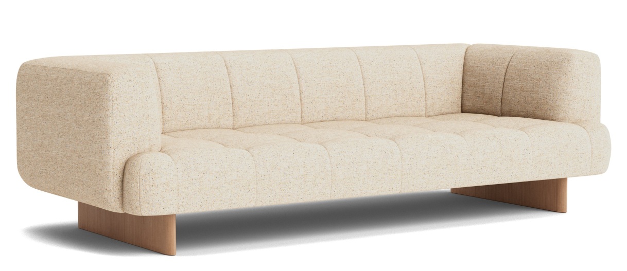 Beige Quilton Lift Sofa von Hay, modernes 3-Sitzer Sofa mit Polsterung und Holzfüßen für Wohnzimmer.