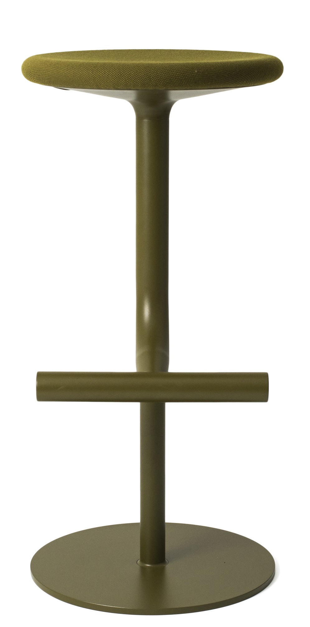 Tibu Stool Hocker von Magis, olivgrün, mit Fußstütze und rundem Sitzpolster.