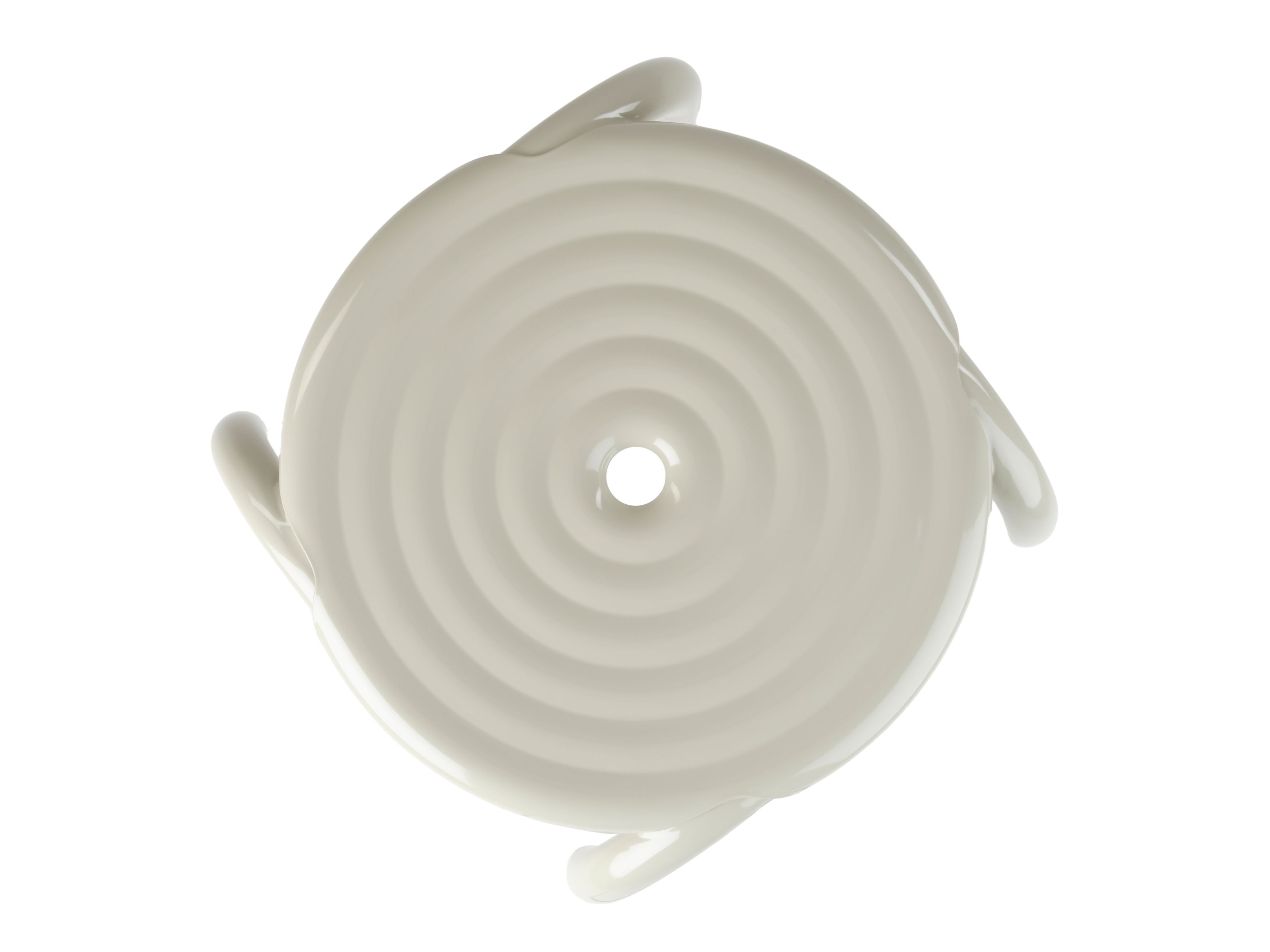 Draufsicht des Tom Dixon Groove Hockers in Putty, Outdoor Möbel mit Rillenmuster.