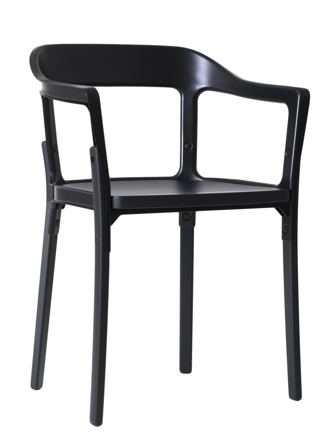 Schwarzer Steelwood Chair Stuhl von Magis, moderner Designstuhl mit Armlehnen und minimalistischem Stil für Esszimmer und Wohnbereich.