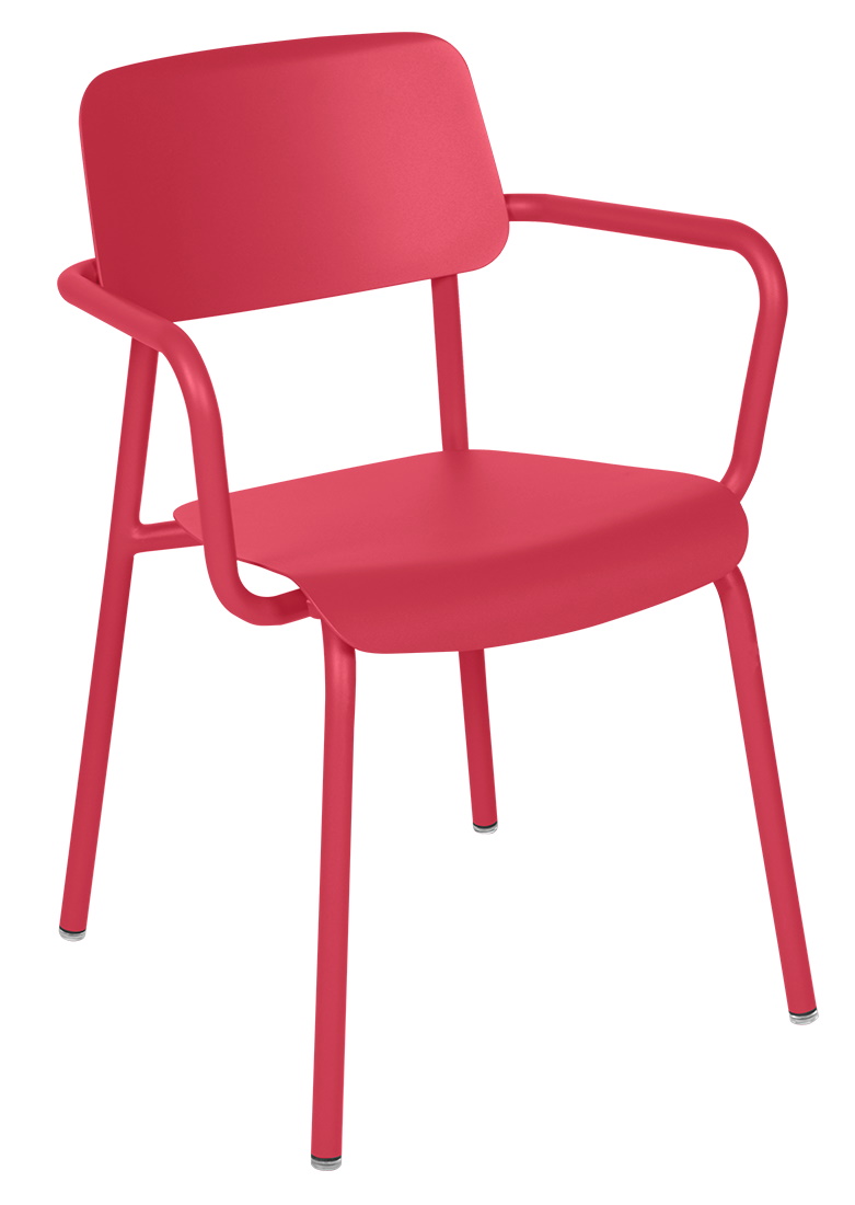 Roter Studie Chair Stuhl von Fermob für den Außenbereich, moderner Metallstuhl mit Armlehnen.