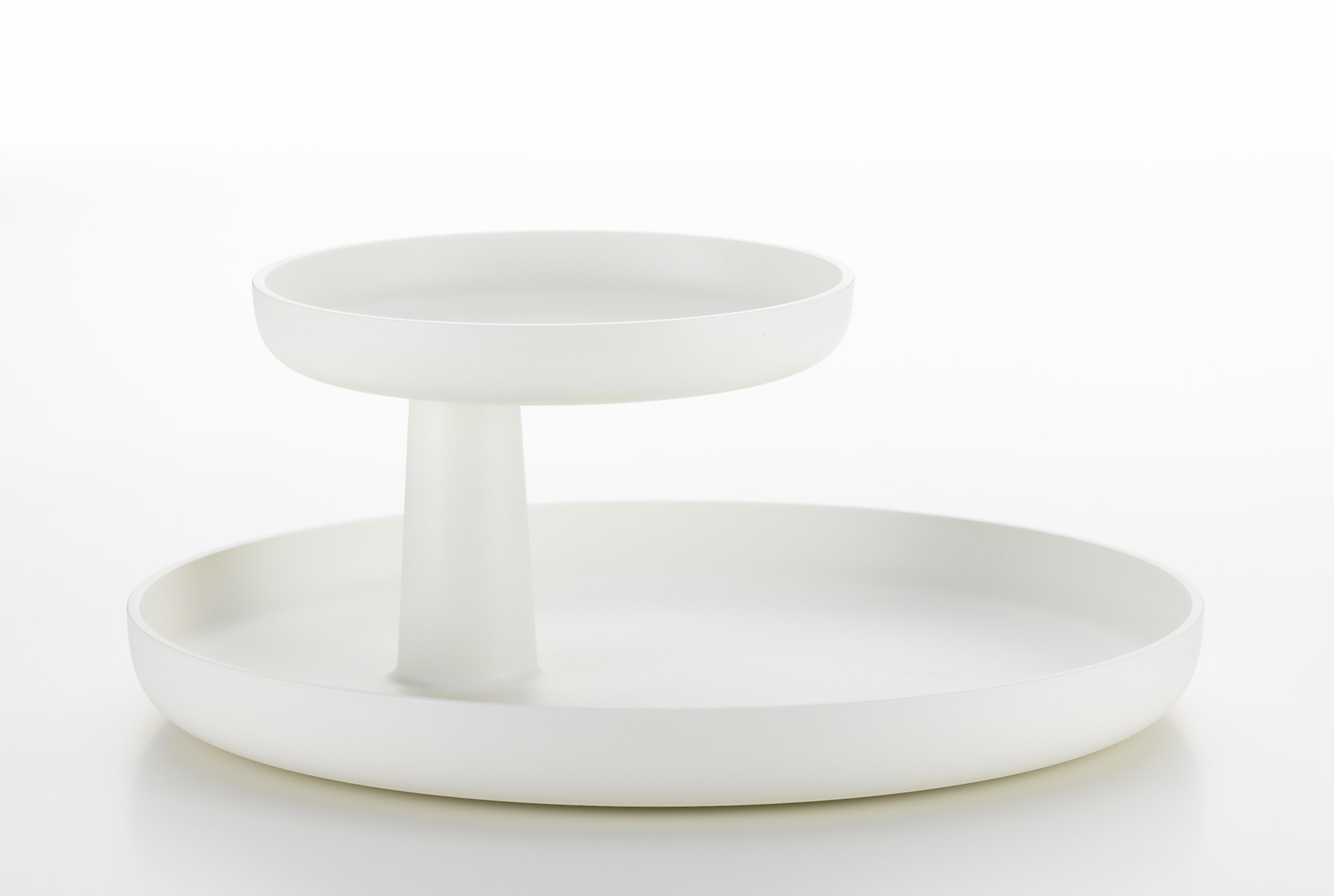 Weißes Vitra Rotary Tray Tablett mit zwei Ebenen, modernes Design für Wohnaccessoires und Tischdekoration.