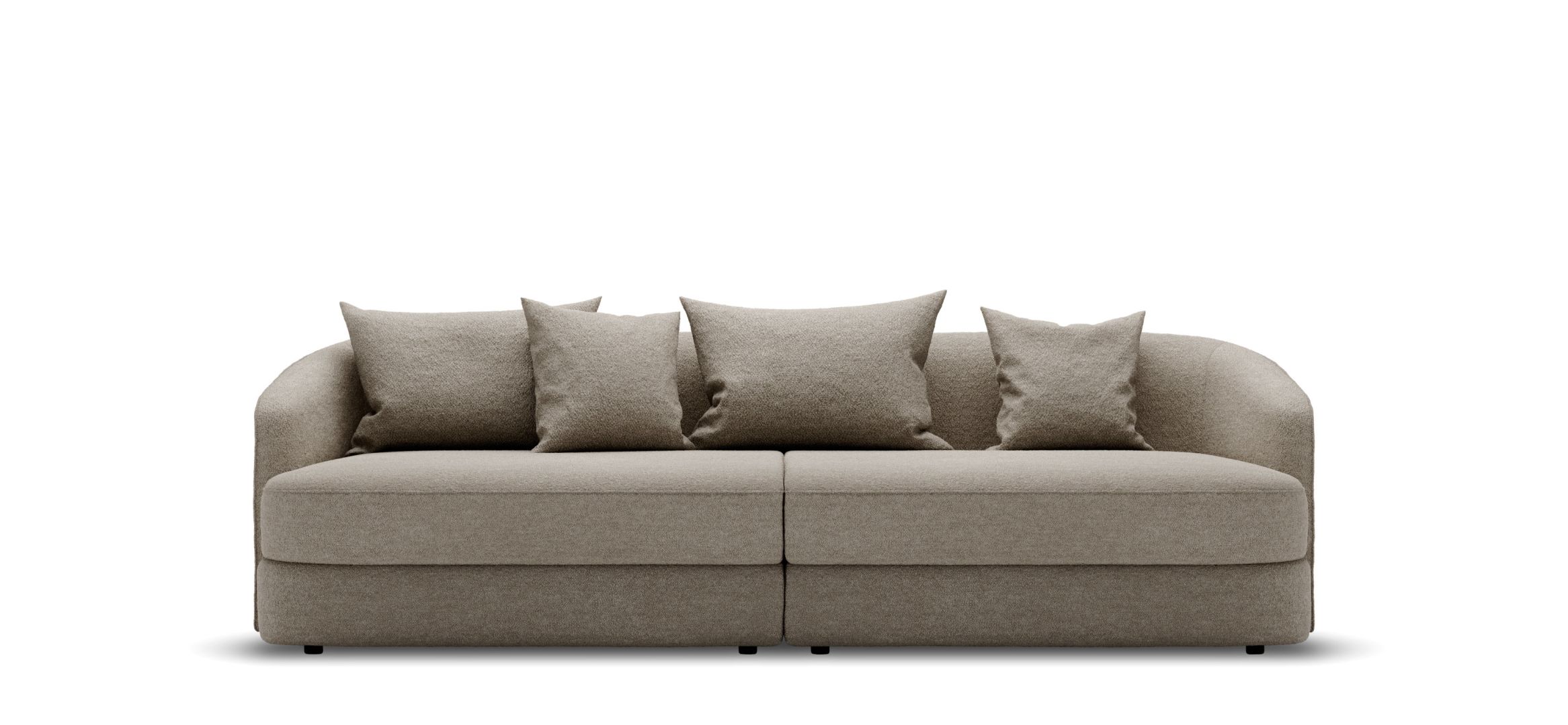 Covent Sofa von New Works: Modernes, beiges Sofa mit drei Kissen, ideal für Wohnzimmer.
