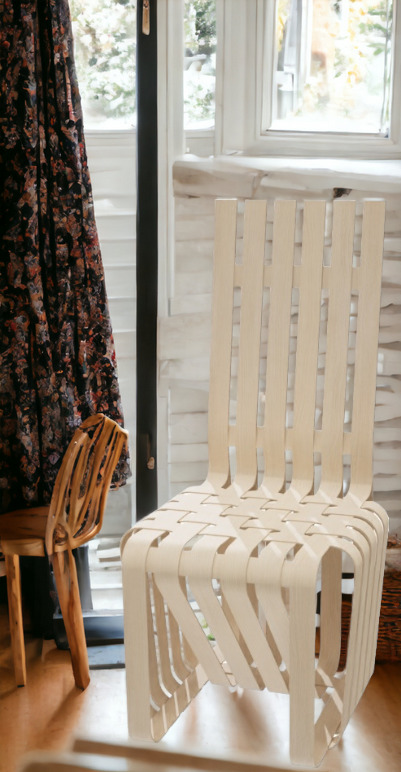 Knoll International Stuhl High Sticking mit hoher Rückenlehne aus hellem Holz, modernes Design.