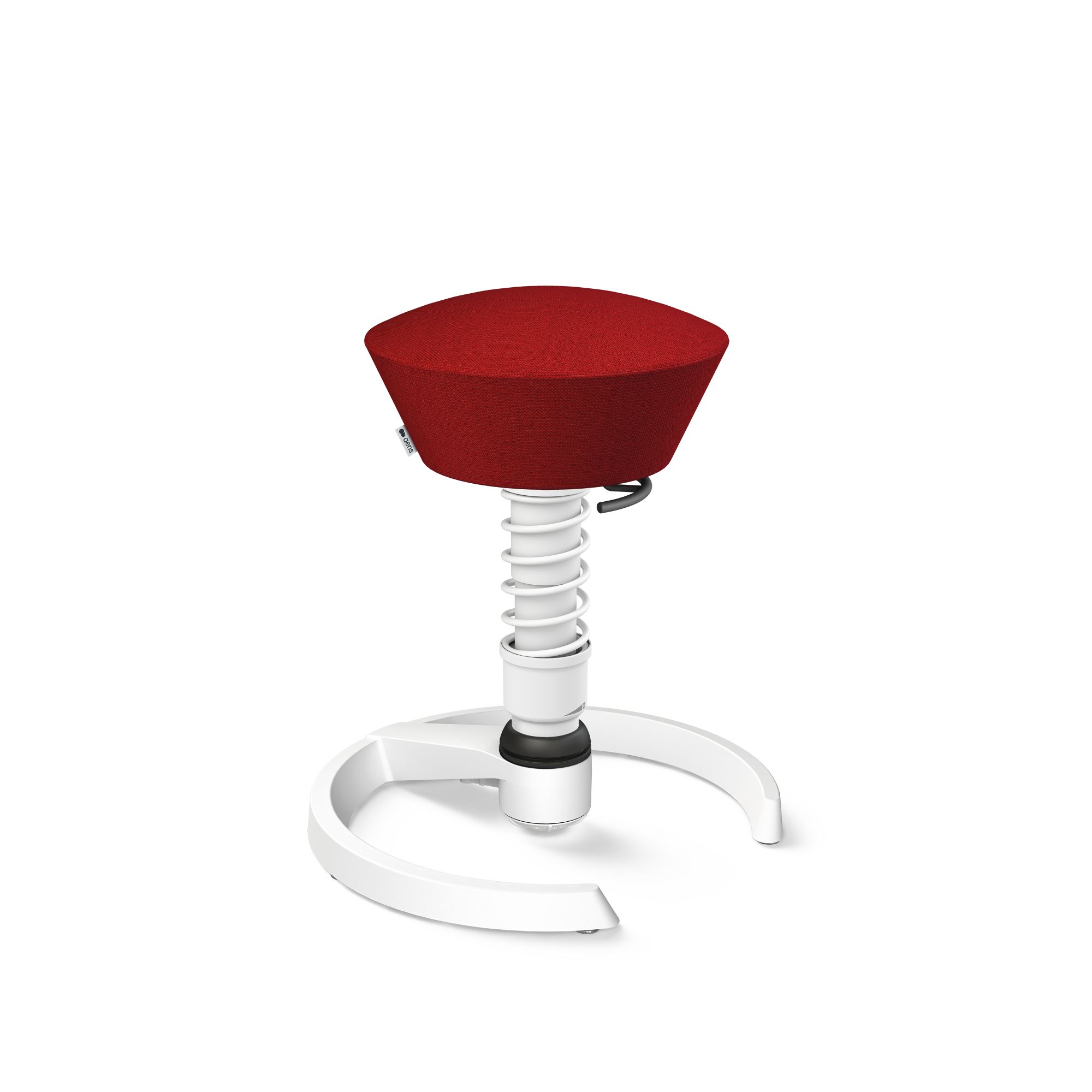 Roter Aeris Swopper Bürostuhl mit Federung und weißem Fußkreuz, ergonomischer Hocker für dynamisches Sitzen.